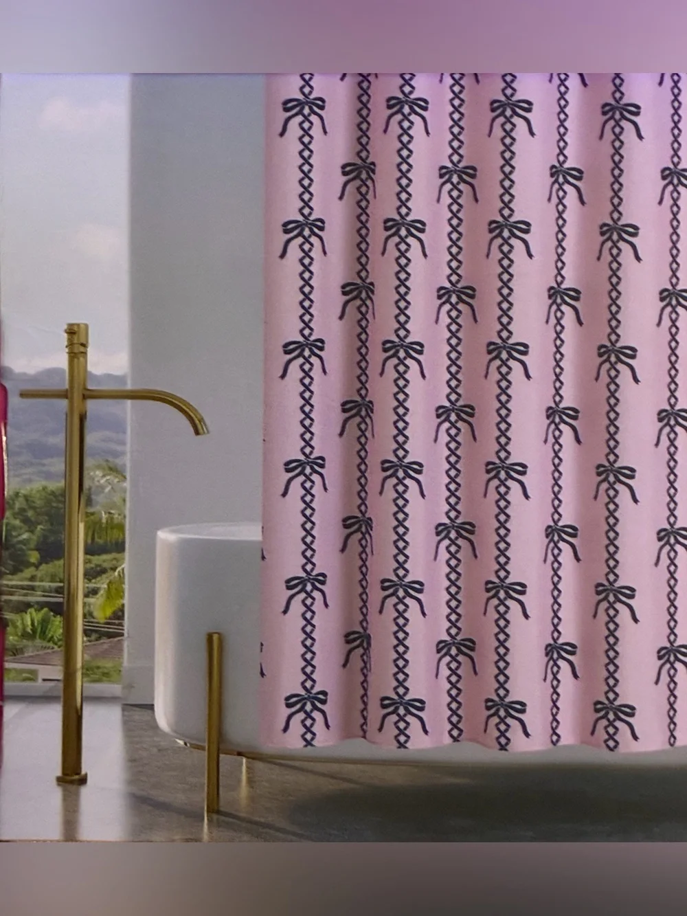 Juicy Couture Pink & Black Bow Print Shower Curtain 72” x 72” NEW